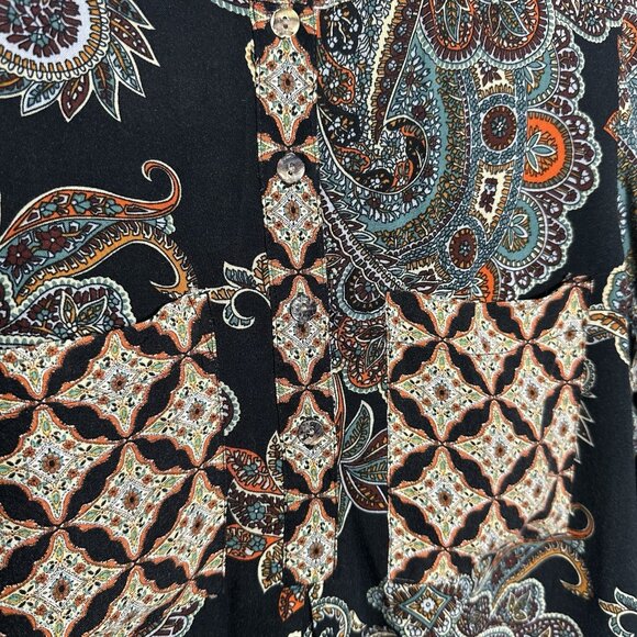 Anthropologie Fig & Flower Top Womens Sz Medium Black Artsy Boho Tunic Floral - Picture 10 of 13